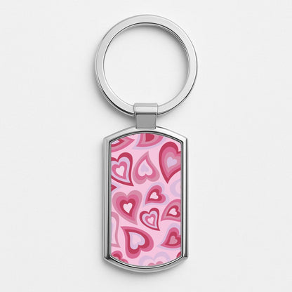 Pink Hearts - Trippy Patterns Silver Keyring