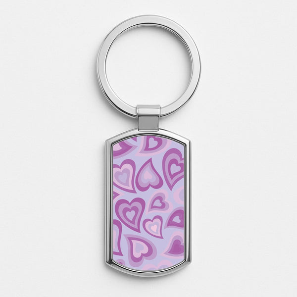 Purple Hearts - Trippy Patterns Silver Keyring