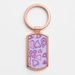 Purple Hearts - Trippy Patterns Rose Gold Keyring