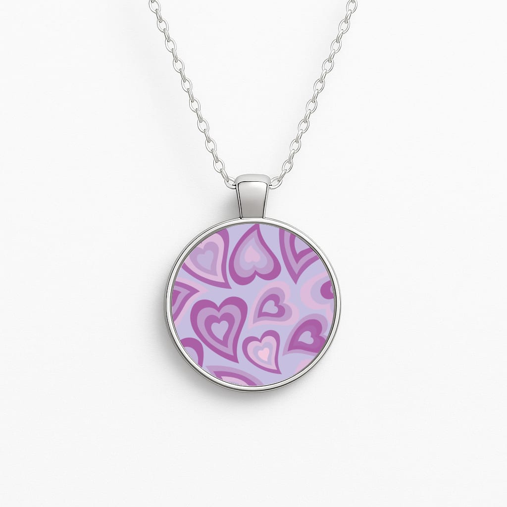 Purple Hearts - Trippy Patterns Circle Necklace