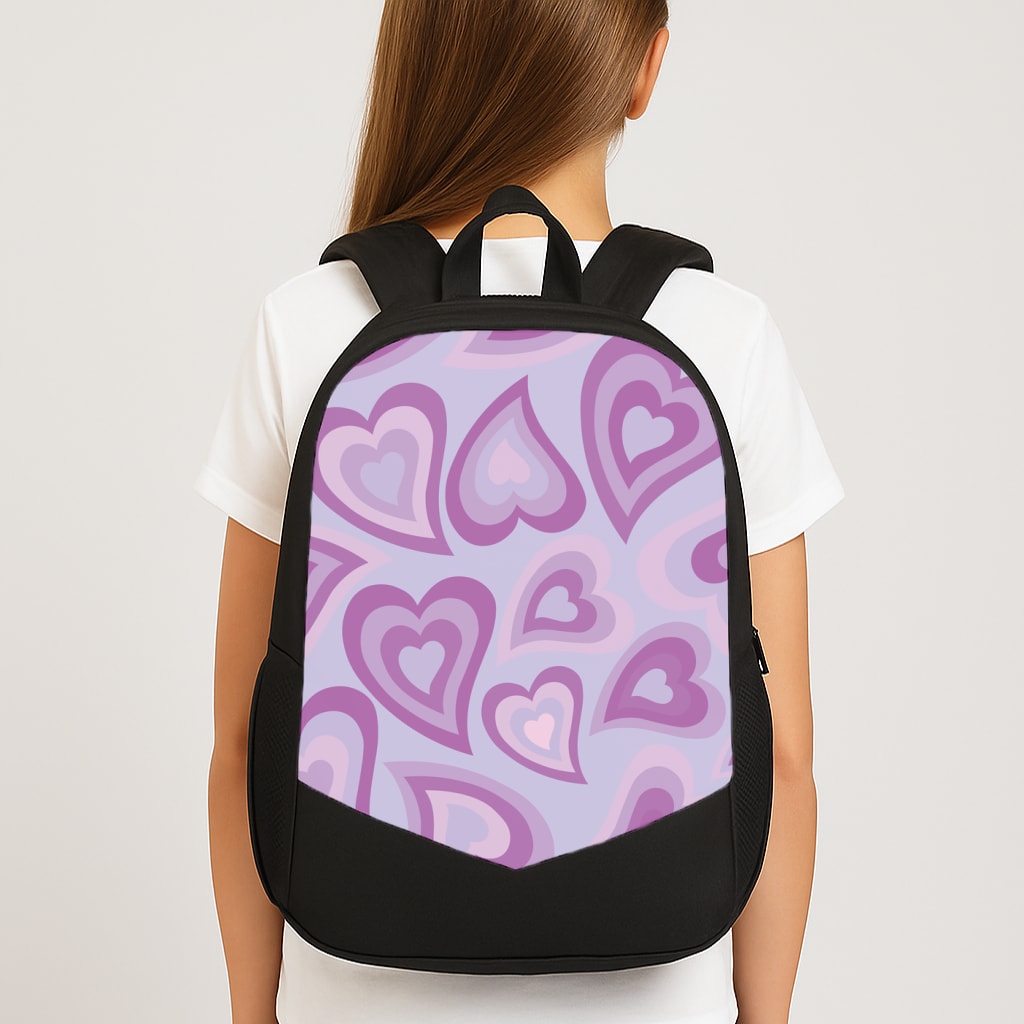 Purple Hearts - Trippy Patterns Large School Bag
