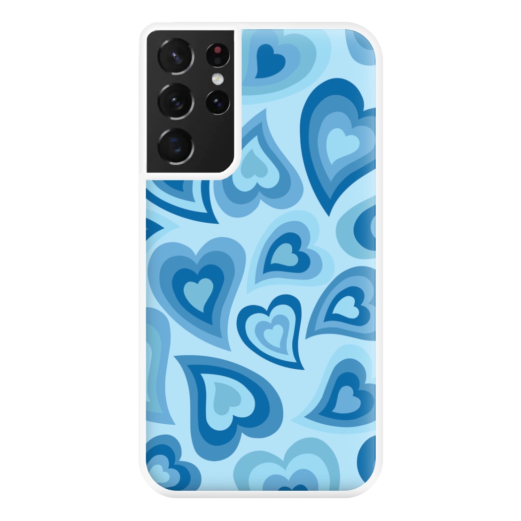 Blue Hearts - Trippy Patterns Phone Case for Galaxy S21 Ultra