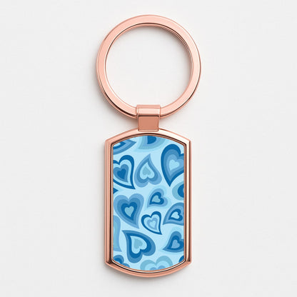 Blue Hearts - Trippy Patterns Rose Gold Keyring