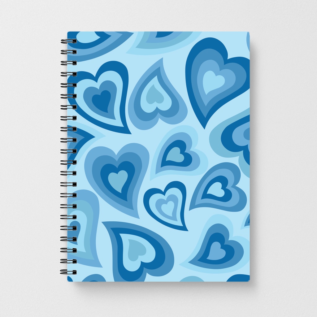 Blue Hearts - Trippy Patterns Notebook