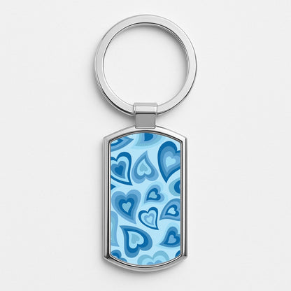 Blue Hearts - Trippy Patterns Silver Keyring