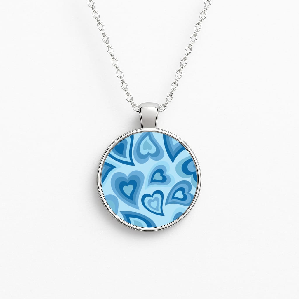 Blue Hearts - Trippy Patterns Circle Necklace