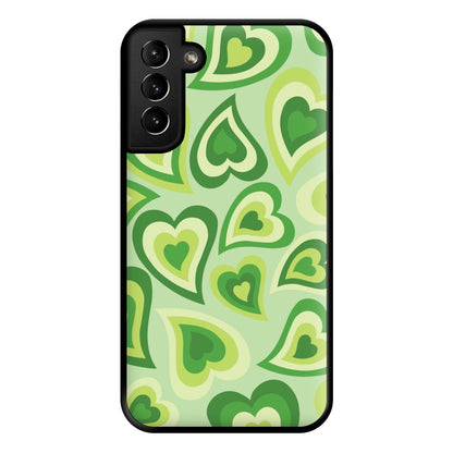 Green Hearts - Trippy Patterns Phone Case for Galaxy S21 Plus