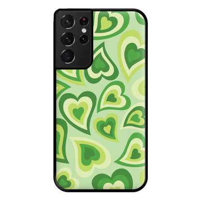 Green Hearts - Trippy Patterns Phone Case for Galaxy S21 Ultra