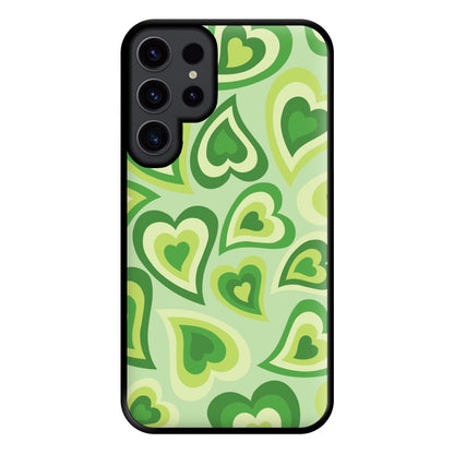 Green Hearts - Trippy Patterns Phone Case for Galaxy S23 Ultra