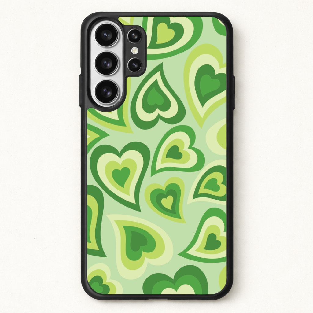 Green Hearts - Trippy Patterns Phone Case for Galaxy S26 Ultra