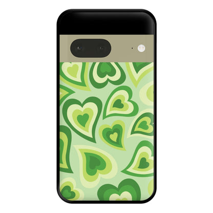 Green Hearts - Trippy Patterns Phone Case for Google Pixel 7a