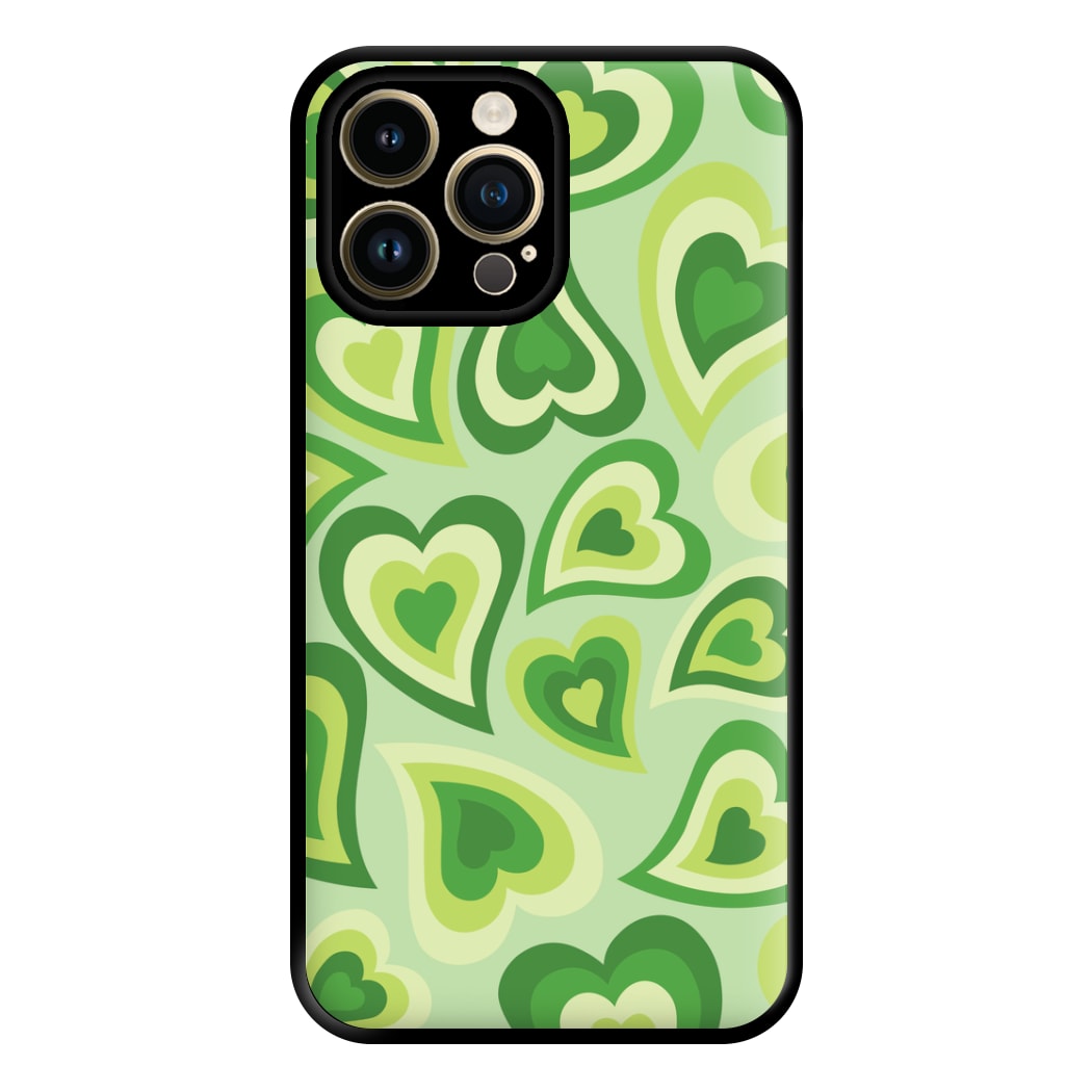 Green Hearts - Trippy Patterns Phone Case for iPhone 14 Pro Max