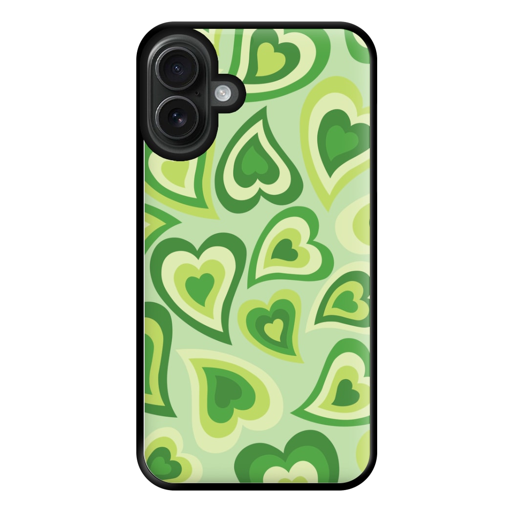 Green Hearts - Trippy Patterns Phone Case for iPhone 16 Plus