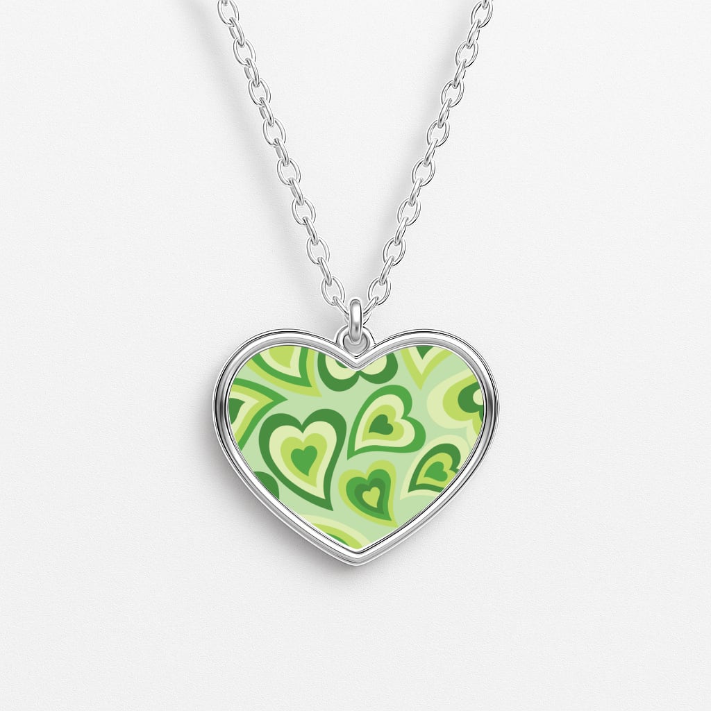 Green Hearts - Trippy Patterns Heart Necklace