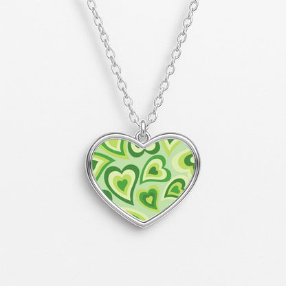 Green Hearts - Trippy Patterns Heart Necklace