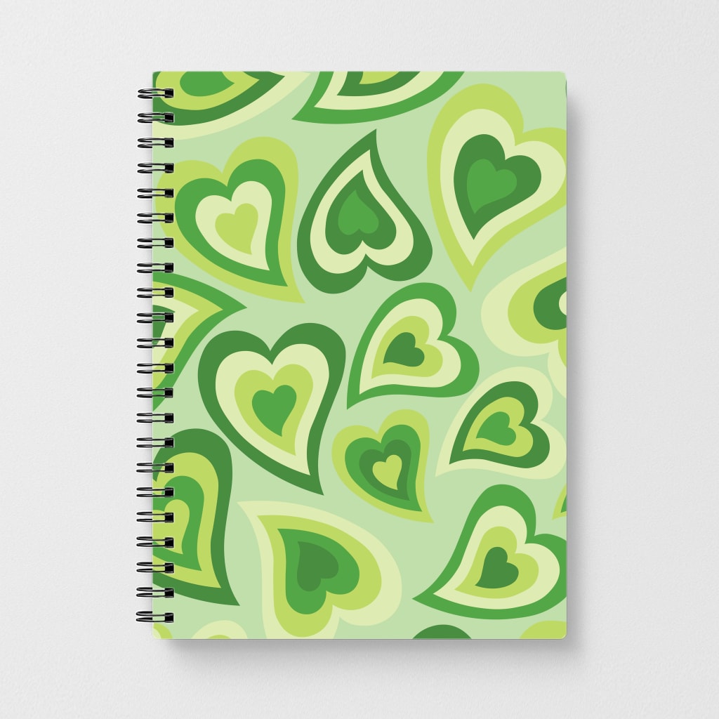Green Hearts - Trippy Patterns Notebook