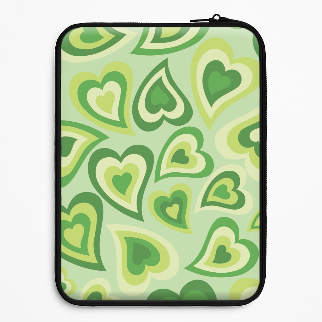 Green Hearts - Trippy Patterns Laptop Sleeve