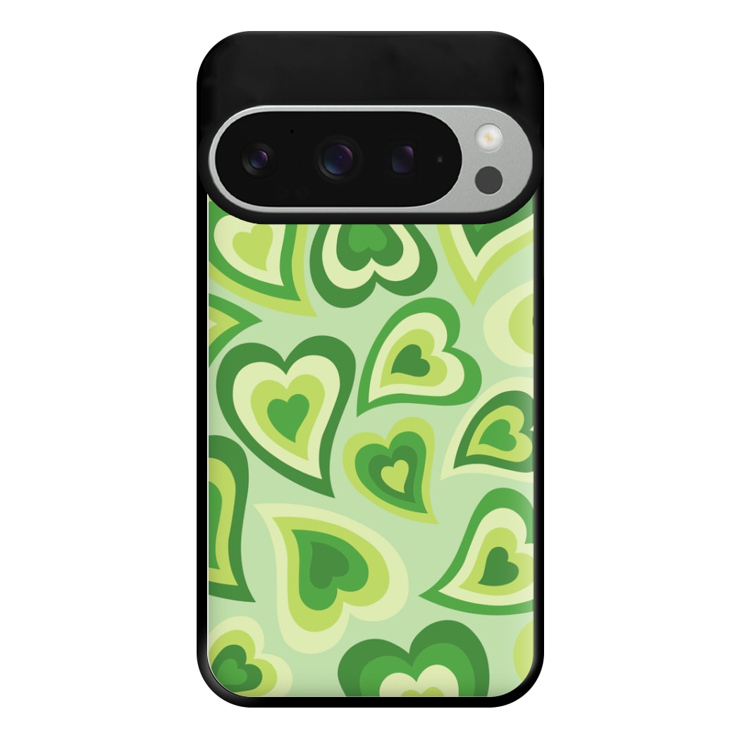 Green Hearts - Trippy Patterns Phone Case for Google Pixel 9 Pro XL