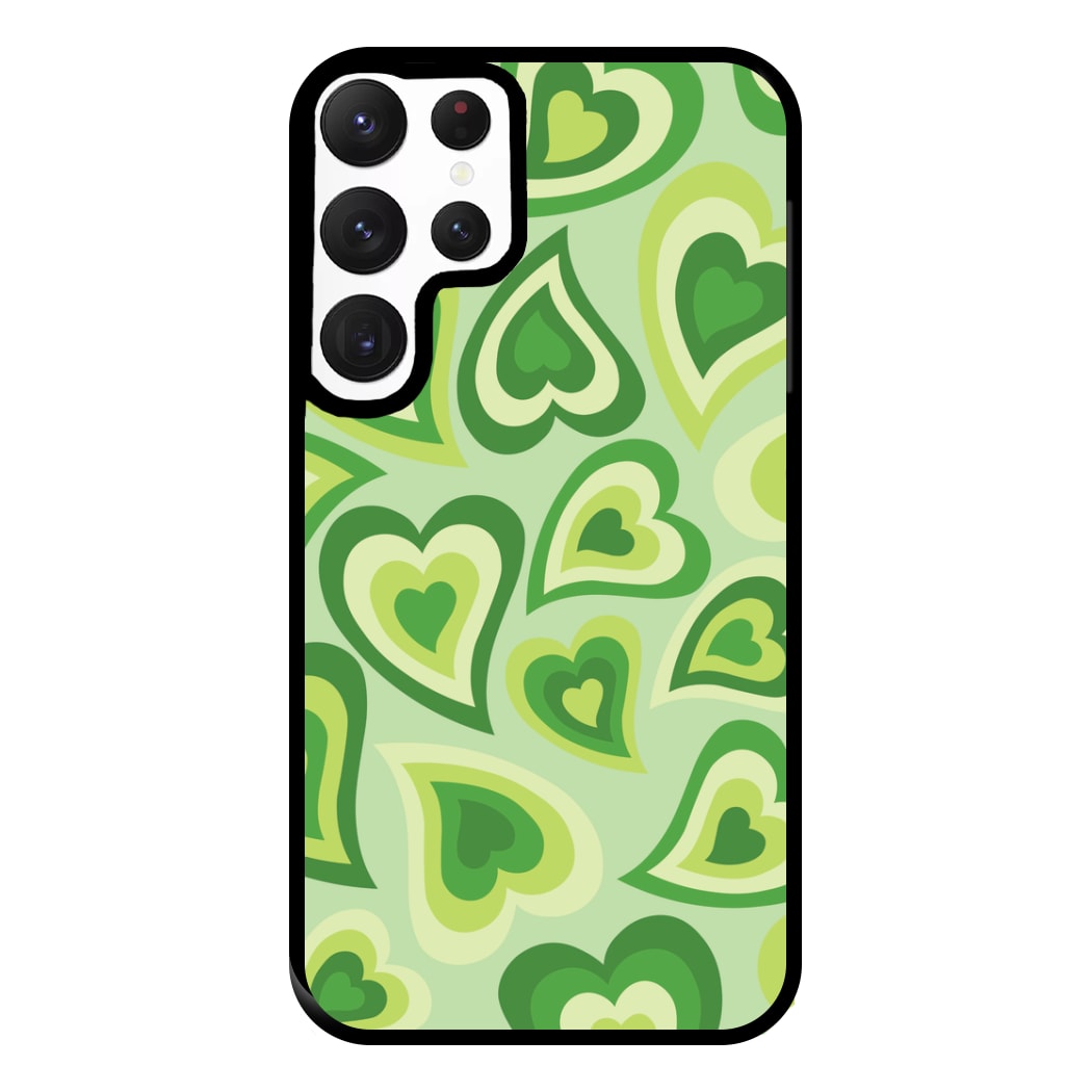 Green Hearts - Trippy Patterns Phone Case for Galaxy S22 Ultra