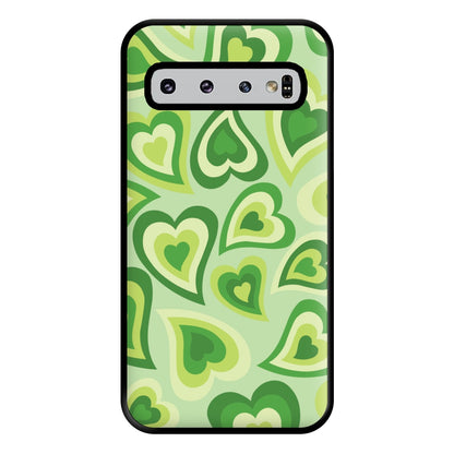 Green Hearts - Trippy Patterns Phone Case for Galaxy S10 Plus