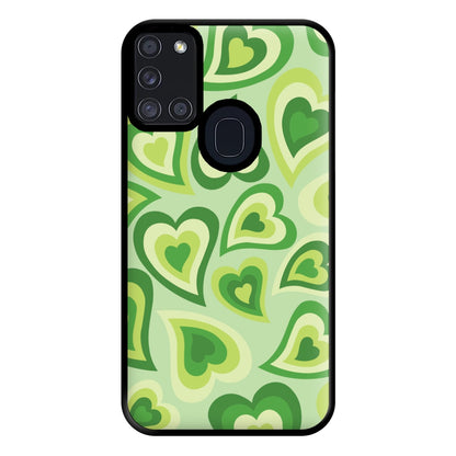 Green Hearts - Trippy Patterns Phone Case for Galaxy A21s