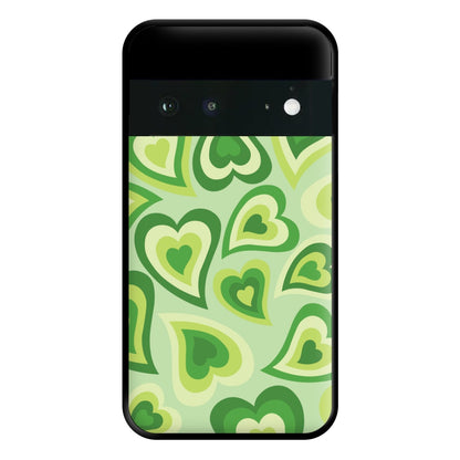 Green Hearts - Trippy Patterns Phone Case for Google Pixel 6a