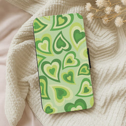 Green Hearts - Trippy Patterns Wallet Phone Case
