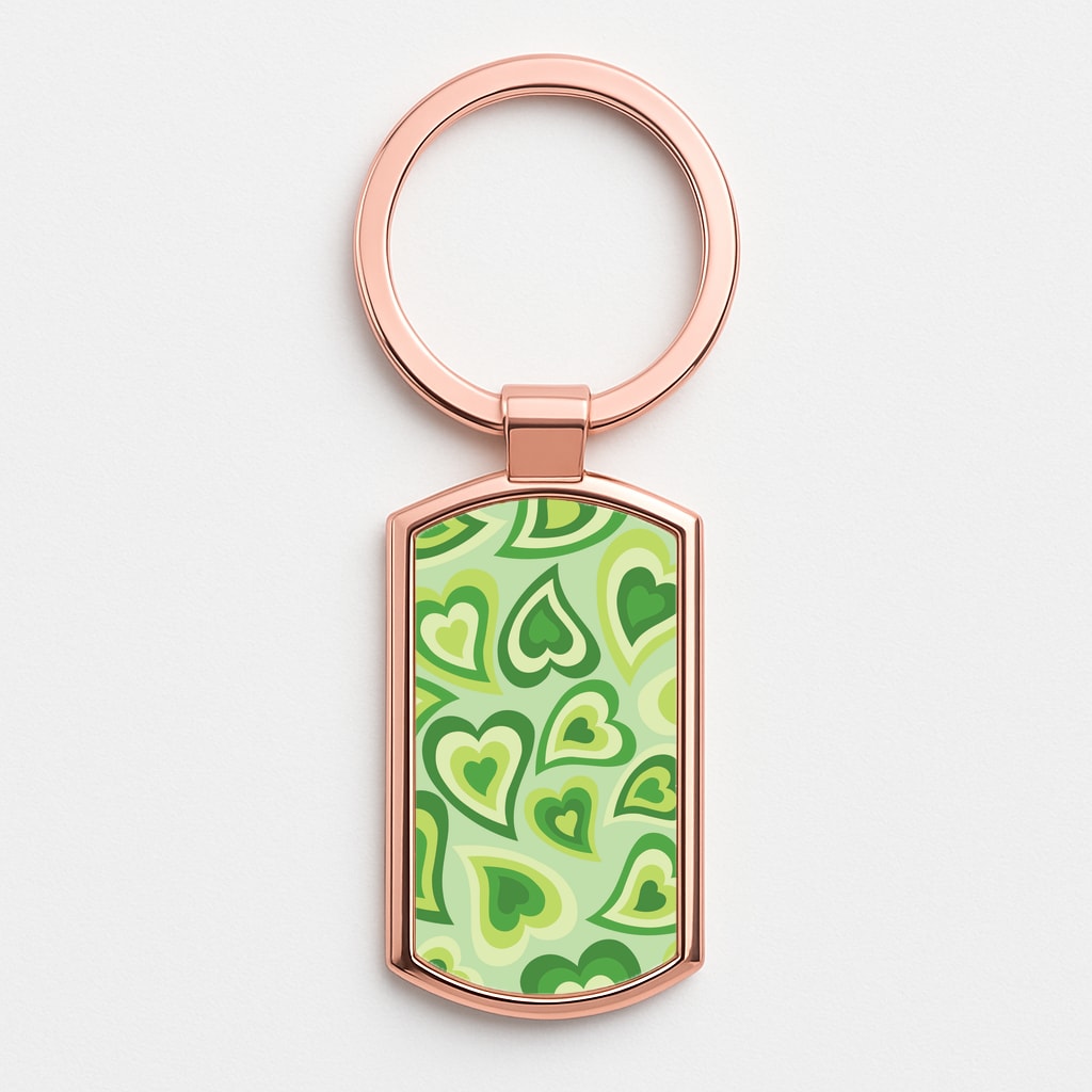 Green Hearts - Trippy Patterns Rose Gold Keyring