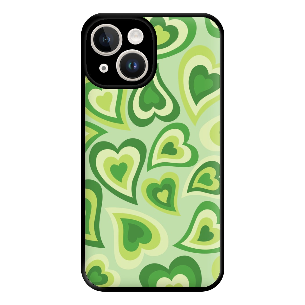 Green Hearts - Trippy Patterns Phone Case for iPhone 14