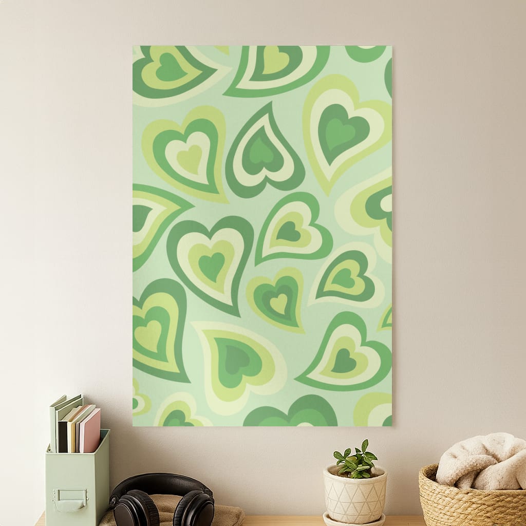 Green Hearts - Trippy Patterns Poster