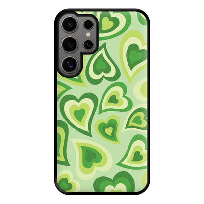 Green Hearts - Trippy Patterns Phone Case for Galaxy S24 Ultra