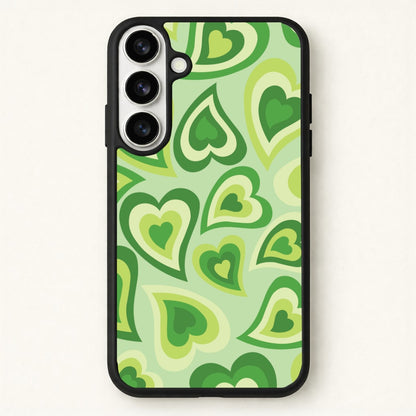 Green Hearts - Trippy Patterns Phone Case for Galaxy S26