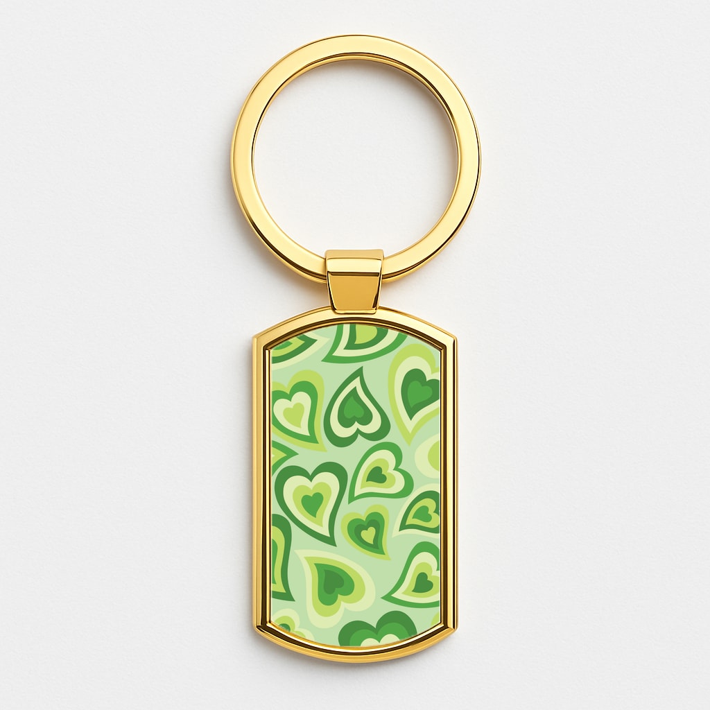 Green Hearts - Trippy Patterns Gold Keyring