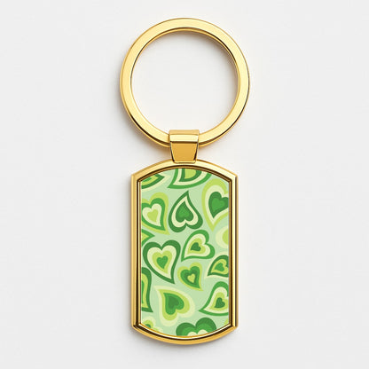 Green Hearts - Trippy Patterns Gold Keyring