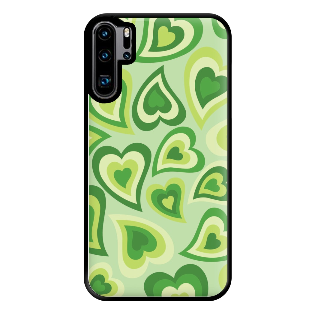 Green Hearts - Trippy Patterns Phone Case for Huawei P30 Pro