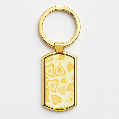 Yellow Hearts - Trippy Patterns Gold Keyring