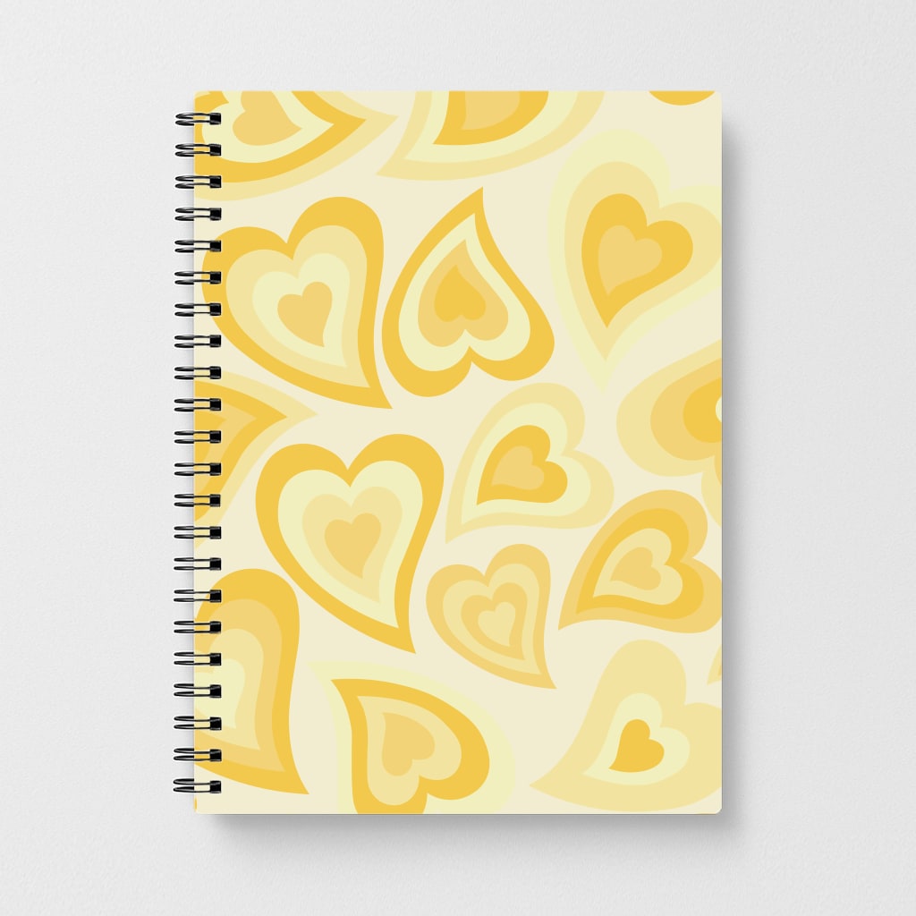 Yellow Hearts - Trippy Patterns Notebook