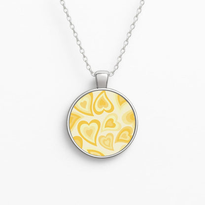 Yellow Hearts - Trippy Patterns Circle Necklace
