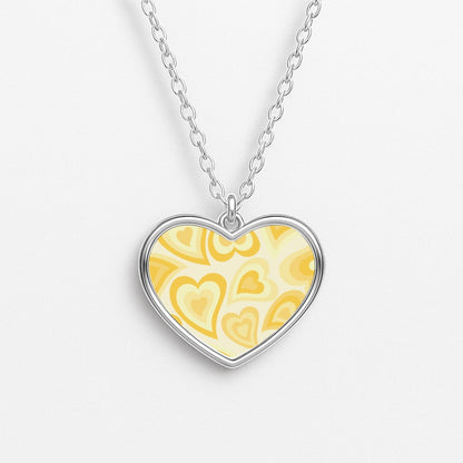 Yellow Hearts - Trippy Patterns Heart Necklace