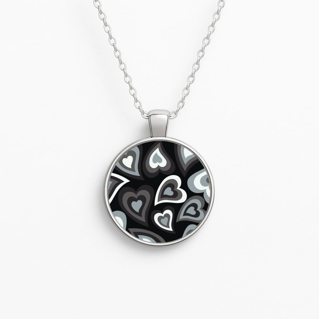 Black Hearts - Trippy Patterns Circle Necklace