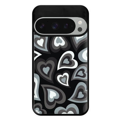 Black Hearts - Trippy Patterns Phone Case for Google Pixel 9 Pro XL