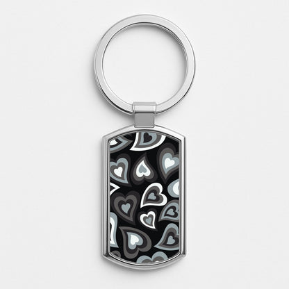 Black Hearts - Trippy Patterns Silver Keyring