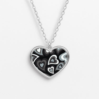 Black Hearts - Trippy Patterns Heart Necklace