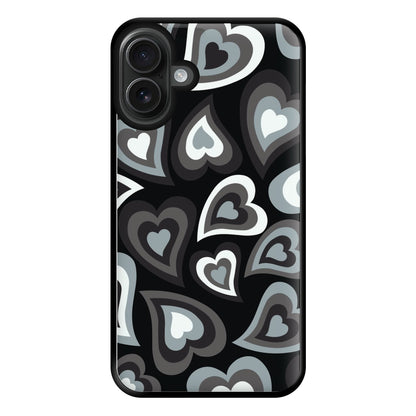 Black Hearts - Trippy Patterns Phone Case for iPhone 16 Plus