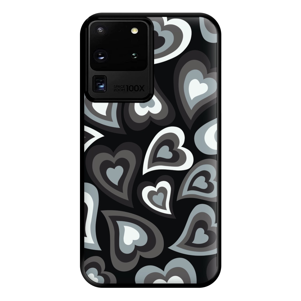 Black Hearts - Trippy Patterns Phone Case for Galaxy S20 Ultra