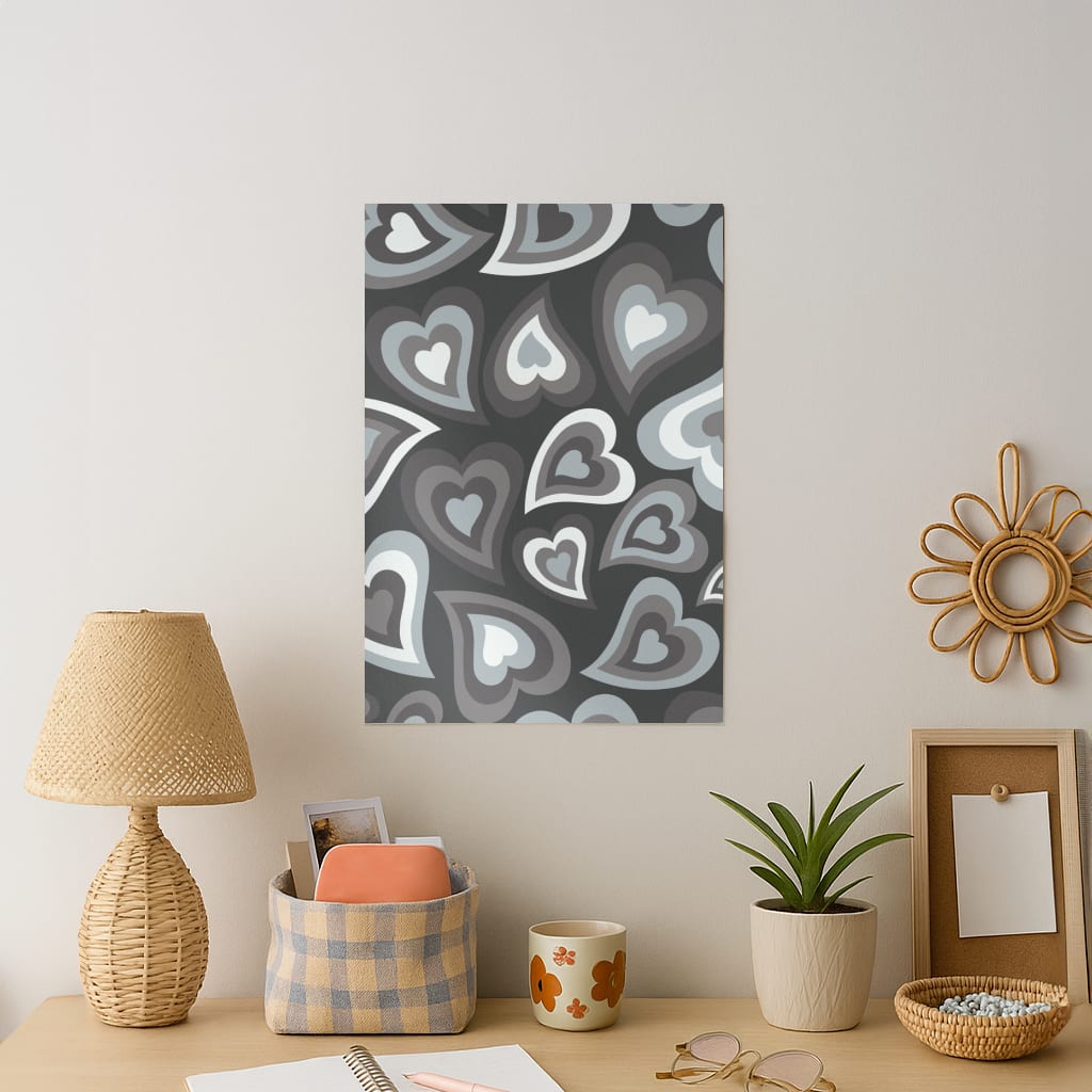 Black Hearts - Trippy Patterns Art Print