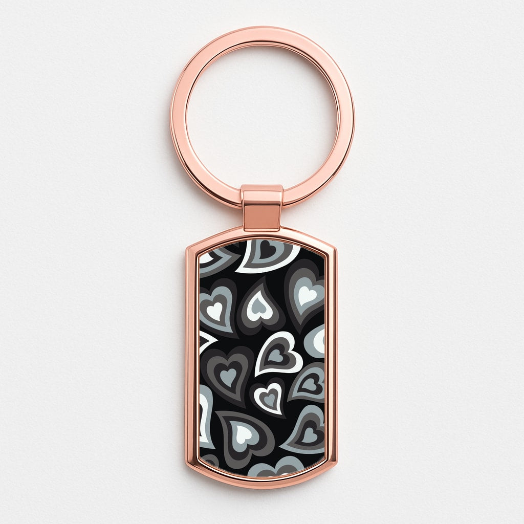 Black Hearts - Trippy Patterns Rose Gold Keyring