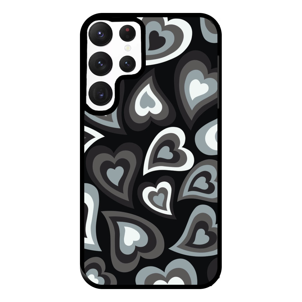 Black Hearts - Trippy Patterns Phone Case for Galaxy S22 Ultra