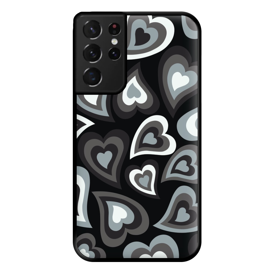 Black Hearts - Trippy Patterns Phone Case for Galaxy S21 Ultra