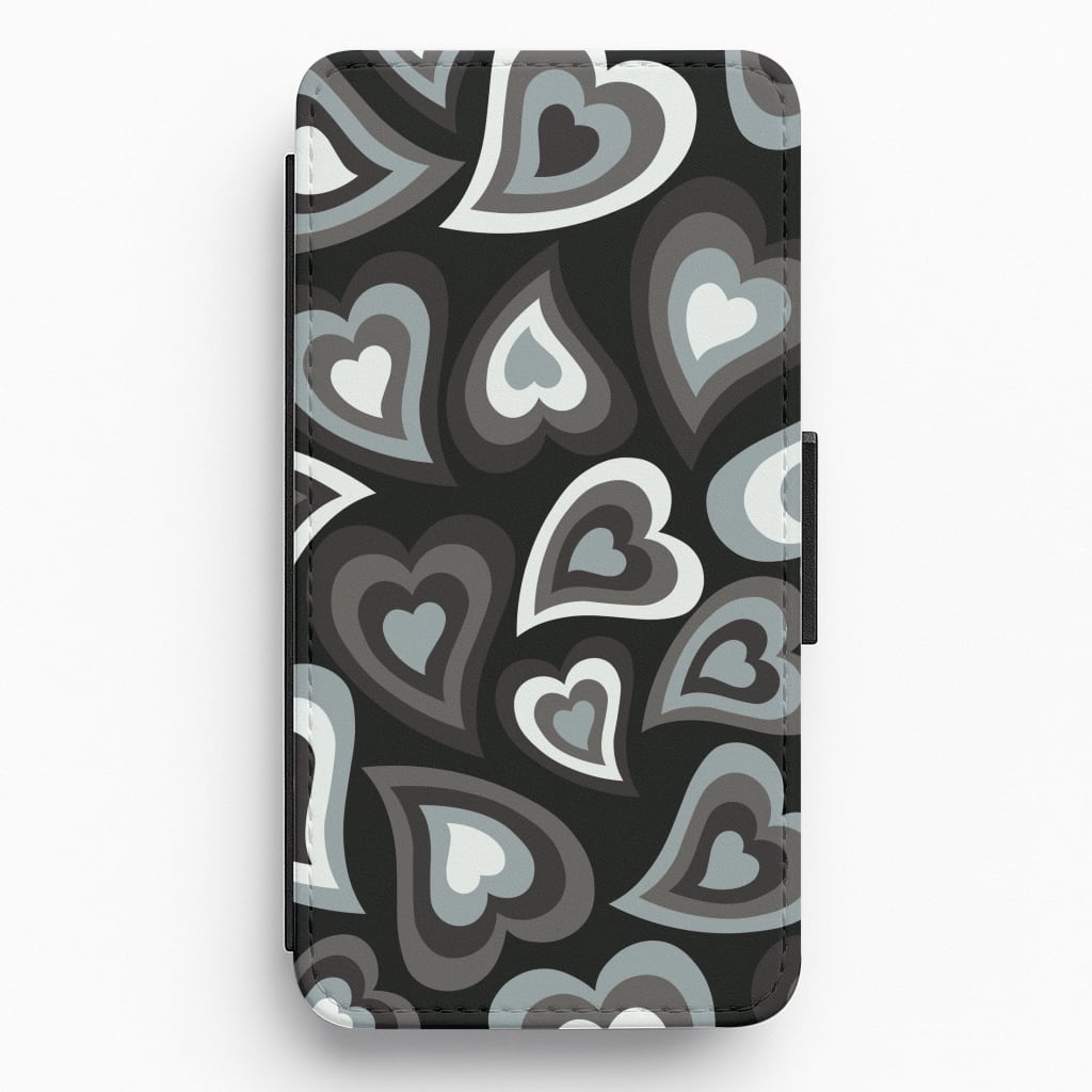 Black Hearts - Trippy Patterns Flip / Wallet Phone Case
